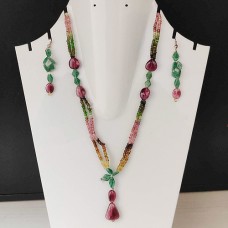 Natural Tourmaline & Emerald Beaded Navratna necklace